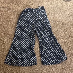 Blue and White Womens Boho Wide Legs Pants